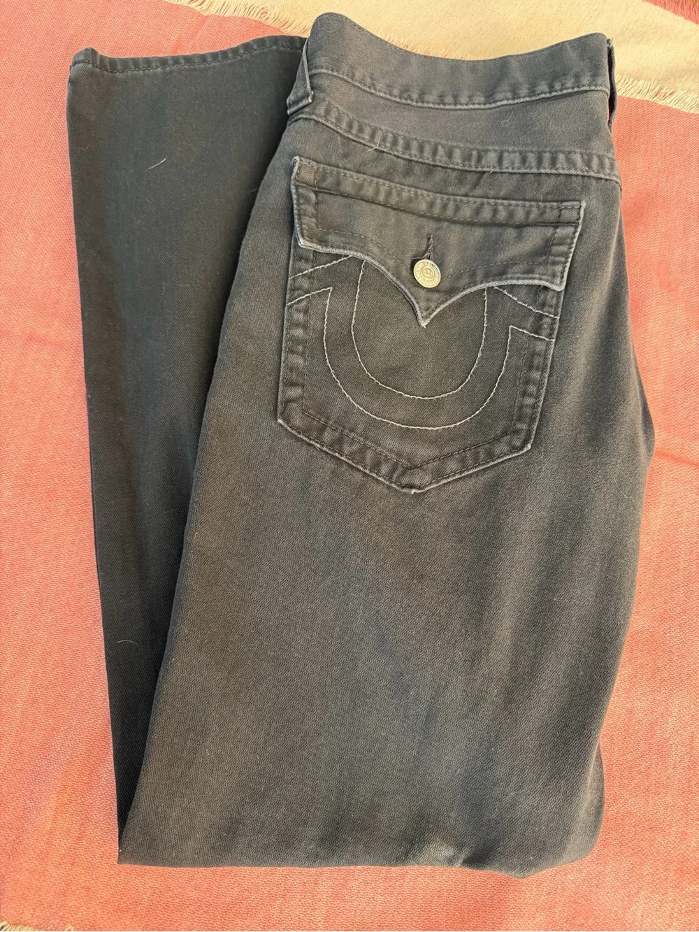 True Religion Black Back-Pocket Straight Jeans